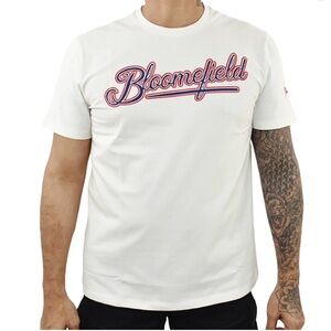 White T-Shirt for Men with red/blue logo.